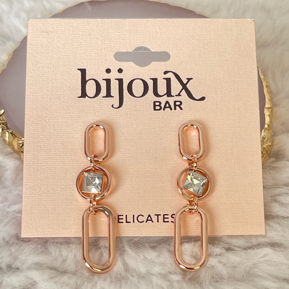Bijoux Bar Delicates Rose Tone Link Womens Glass Round Drop Earrings